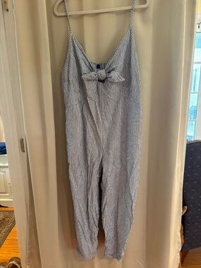 Old Navy Blue and White Striped Tie-Front Jumpsuit
